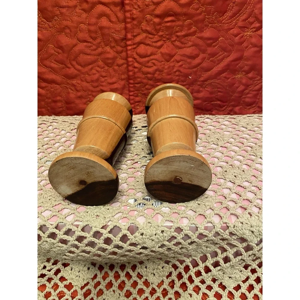 Brown Two tone Wooden Salt/Pepper Shakers) Boho Farmhouse Cottagecore Decor Nice